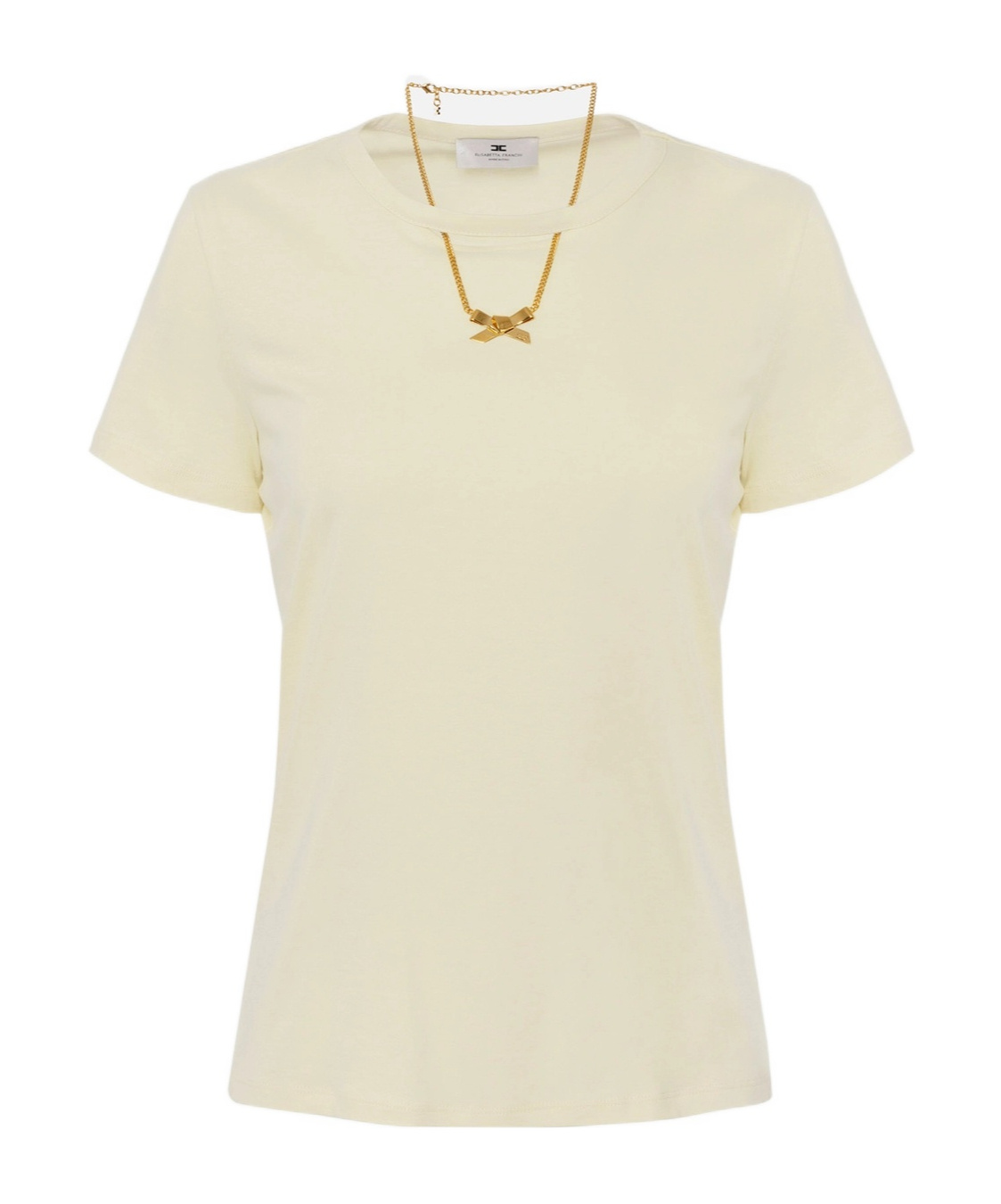 Elisabetta Franchi Jersey T-shirt With Bow Necklace In Lemonade