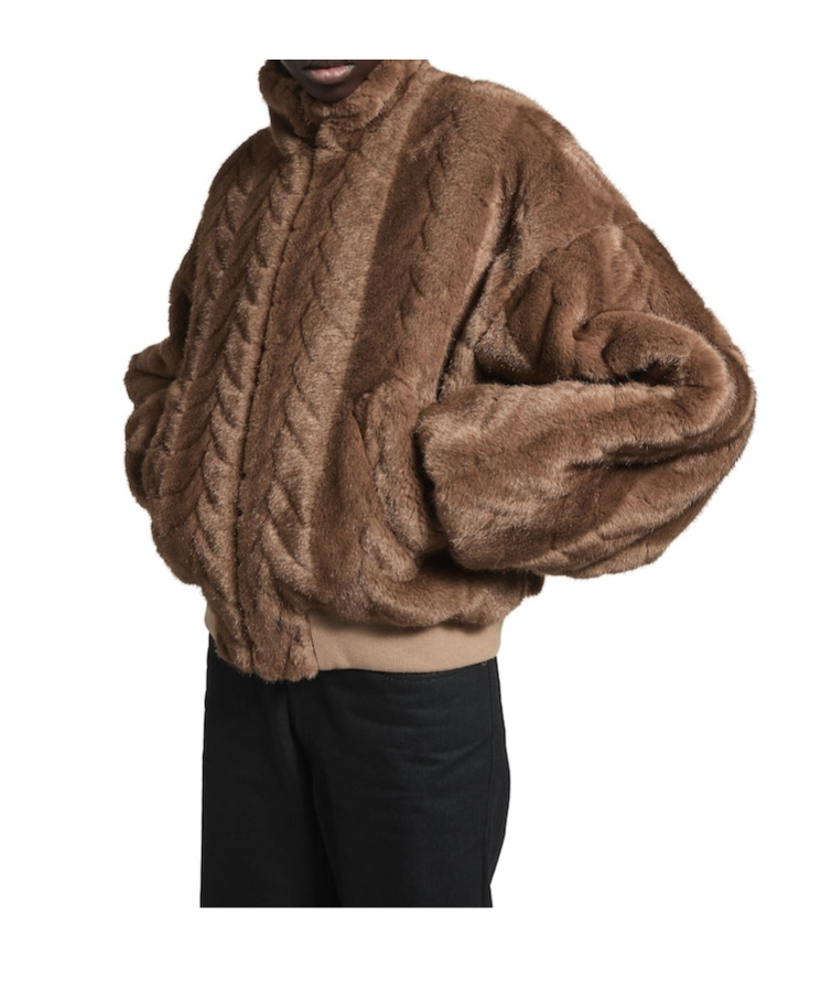Balenciaga Embossed Fleece Bomber Jacket In Brown