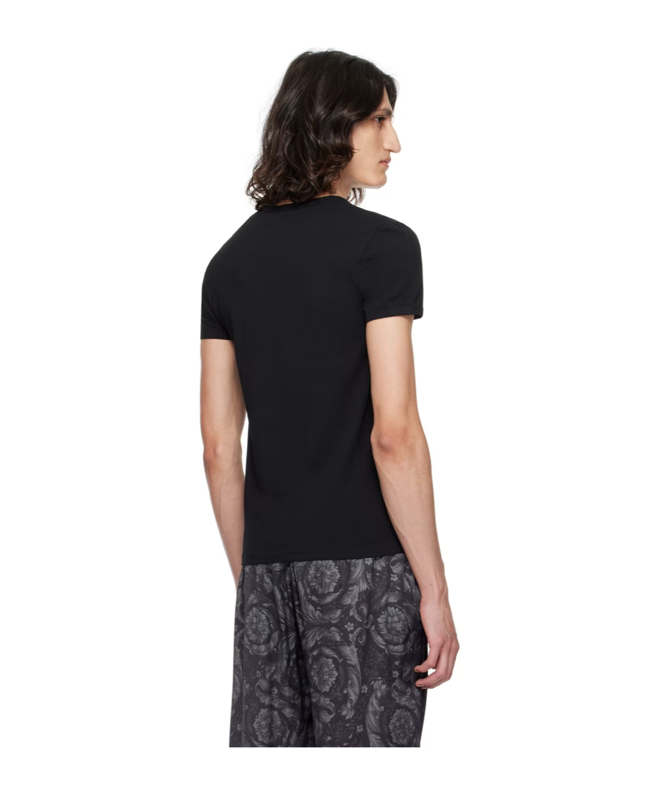 Versace Black Crewneck T-shirt With Medusa Logo Print In Stretch Cotton Man In Black