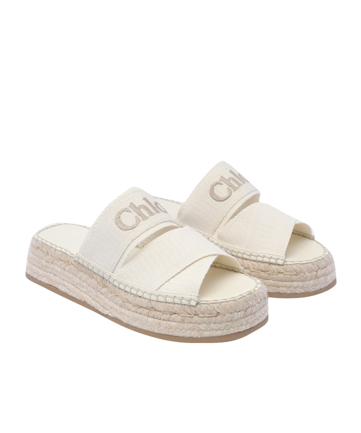 Chloé Mila Logo-embroidered Canvas Espadrille Slides In Nude