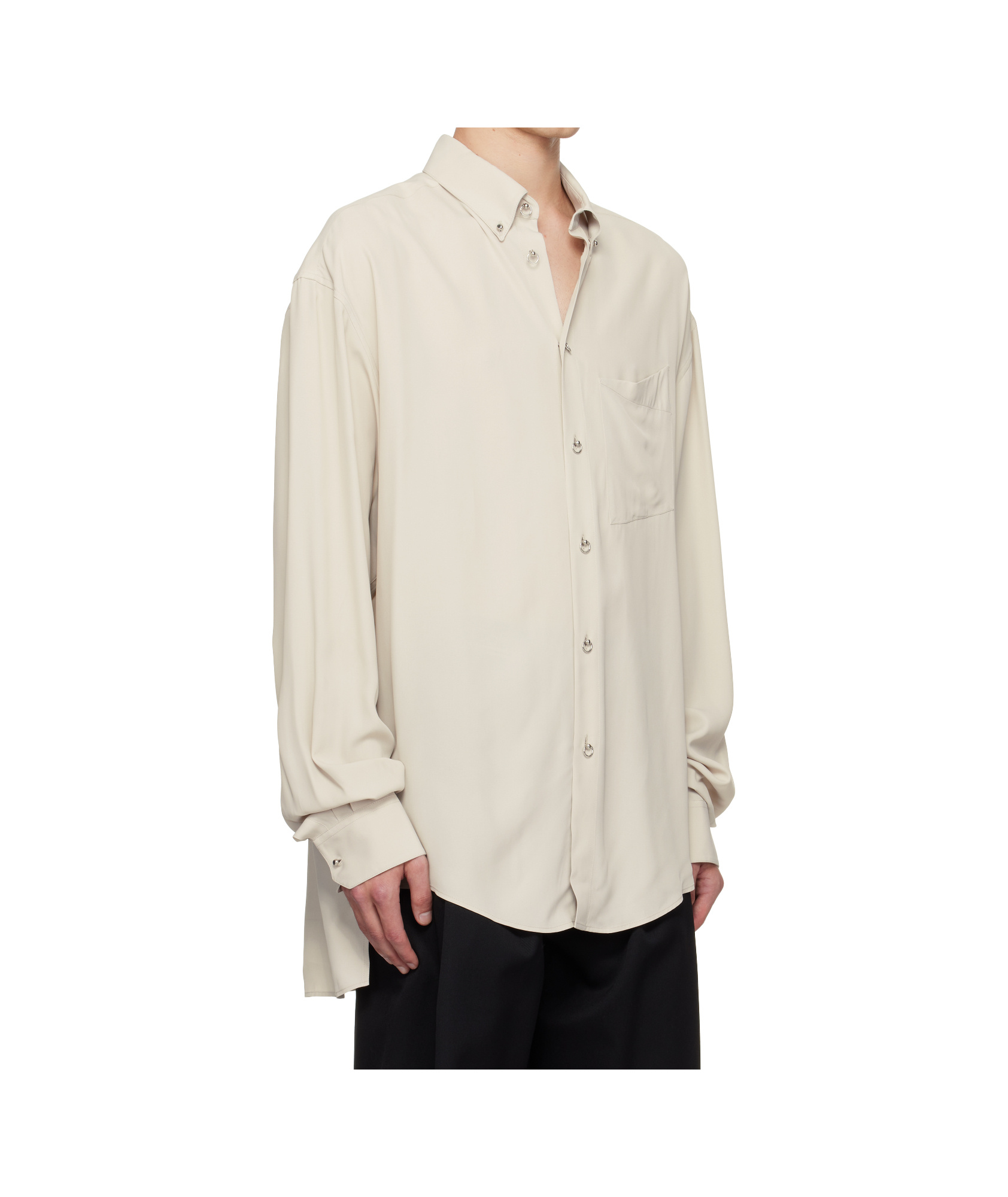 Mugler Buttoned Long-sleeved Shirt In Neutral