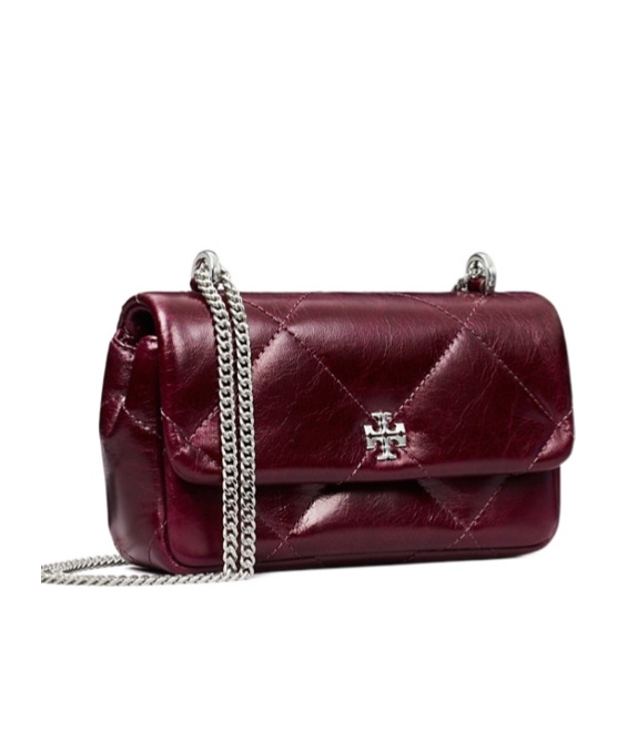 Tory Burch Kira Diamond Quilt Distressed Mini Flap Bag Dark Carmine In Red