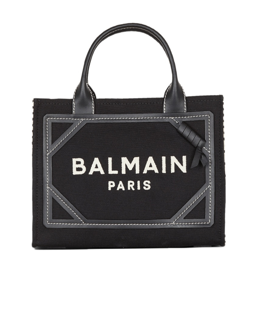 Shop Balmain B-army Tote Bag In Monogrammed Canvas And Leather In Black