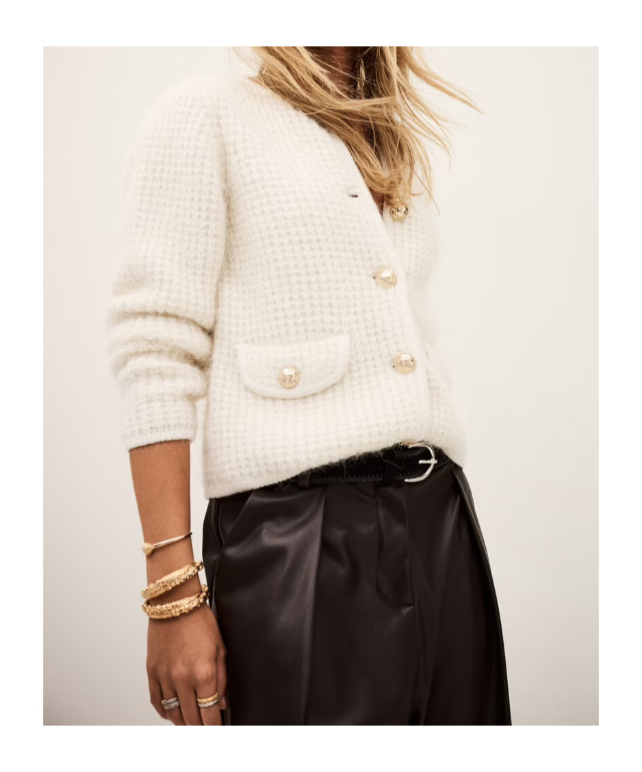Bash Button-front Cardigan In White