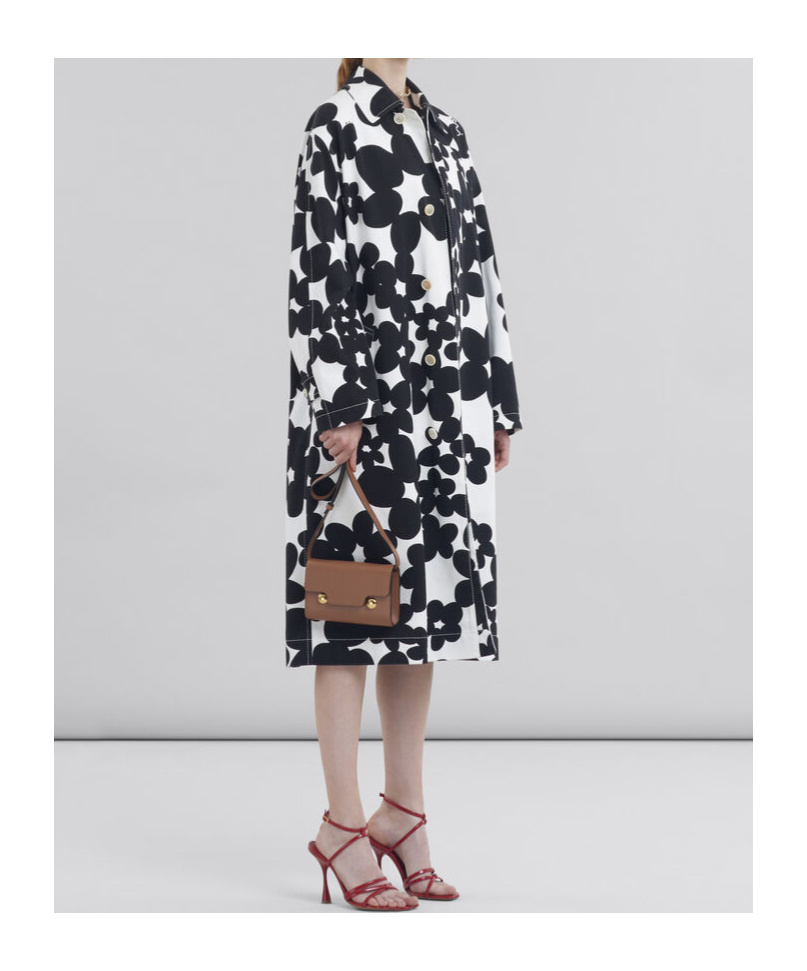 Marni Duster Coat With Black And White Dillies Print In Black