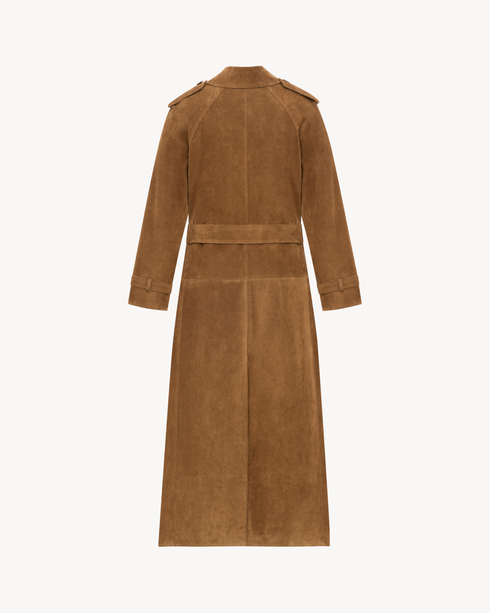 Saint Laurent Double Breasted Belted Trench Coat In Brown
