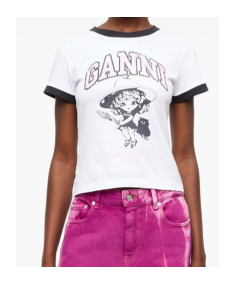 Ganni White T-shirt With Lettering Logo And Front And Back Print In Cotton Woman In White