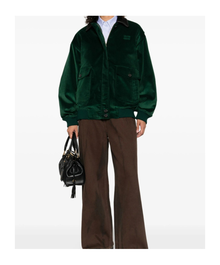 Miu Miu Leather-collar Jacket In Green