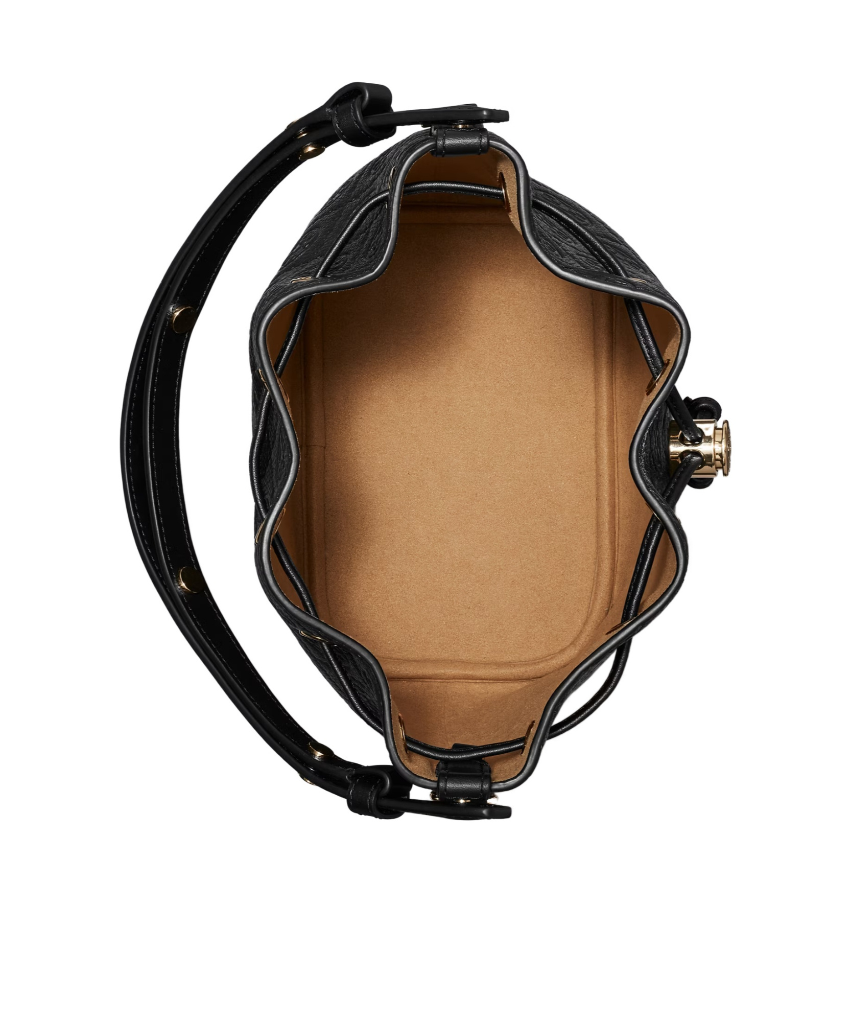 Tory Burch Mini T Monogram Pebble Leather Bucket Bag In Black