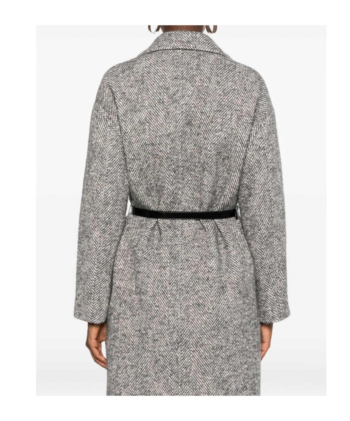 Liu •jo Herringbone-pattern Belted Coat In Gray