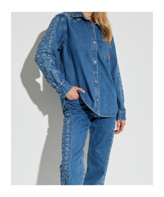 Mcm Denim Shirt With Monogram In Blue