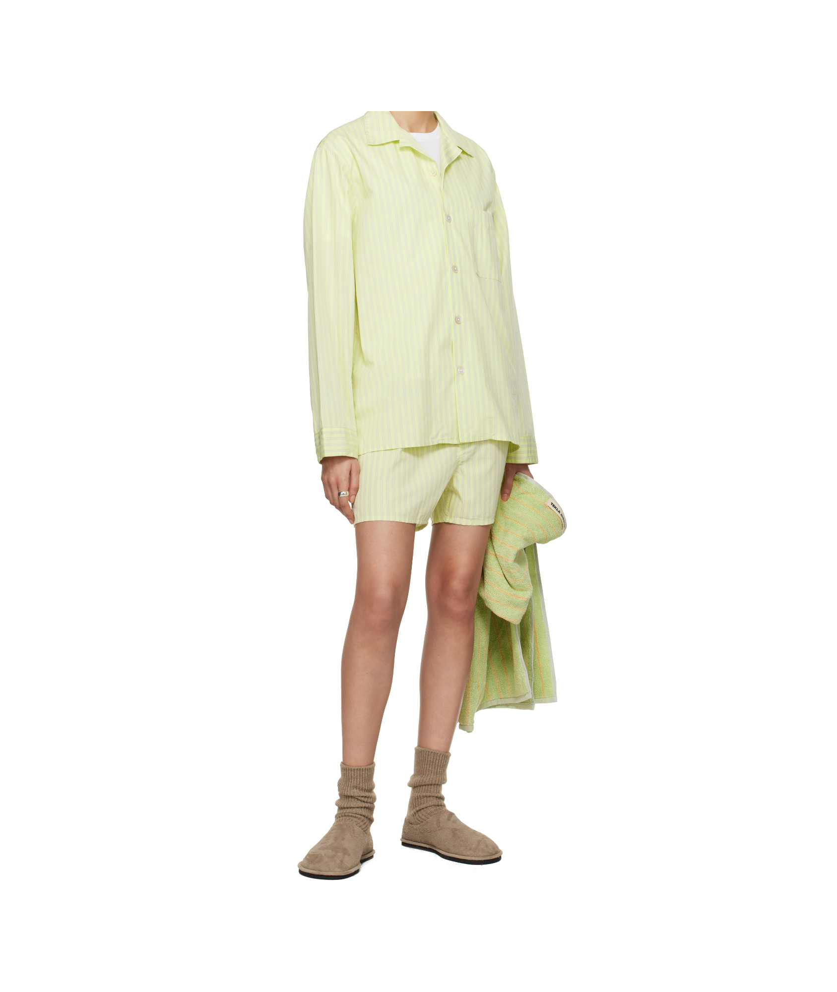 Tekla Ssense Exclusive Green Auralee Edition Boxer Pyjama Shorts In Yellow