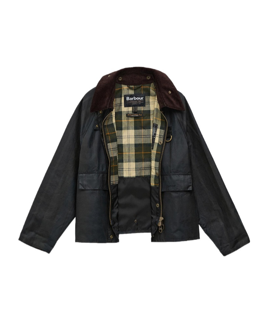 Barbour Dundee Tartan Spey Waxed Jacket In Black