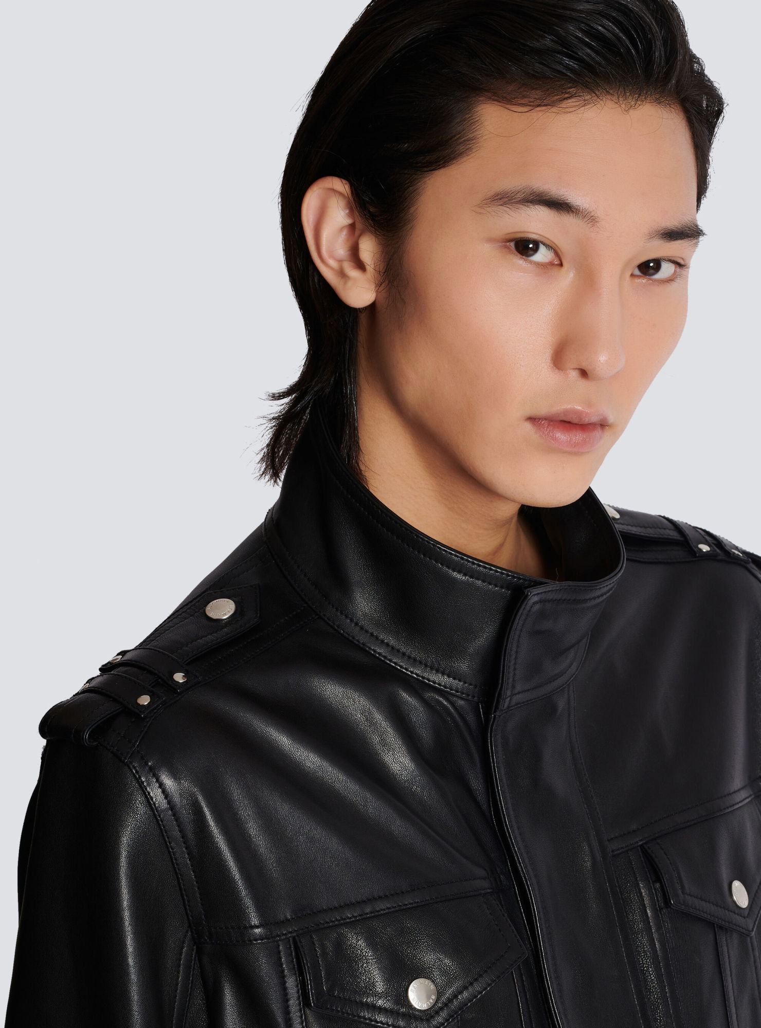 Balmain Lambskin Leather Jacket With 4 Pockets In Black