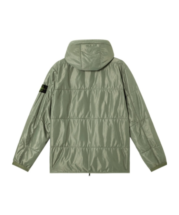 Stone Island Reversible Quilted Hooded Jacket With Anti-drop In Sage Green