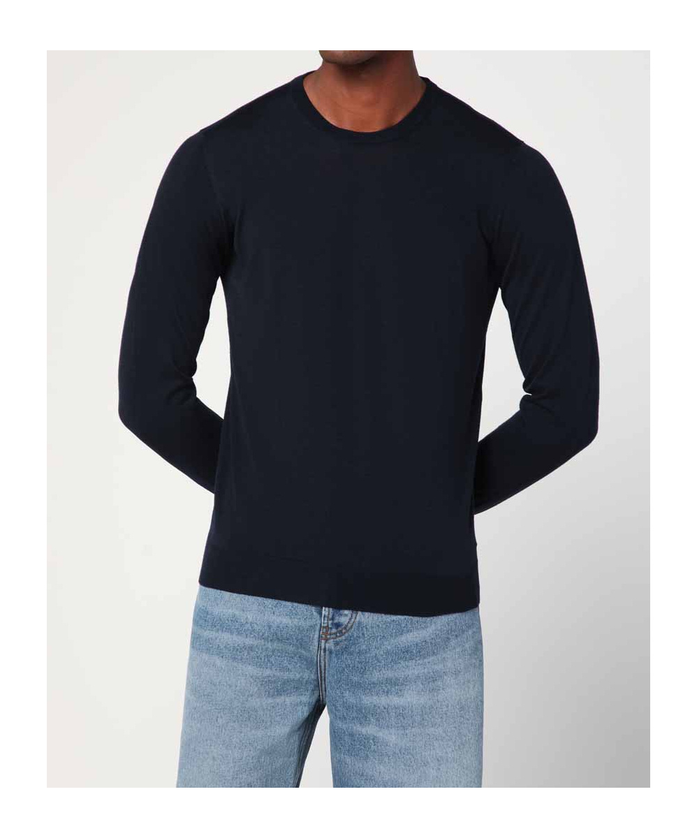 Drumohr Dark Grey Wool Crew-neck Sweater In Blue
