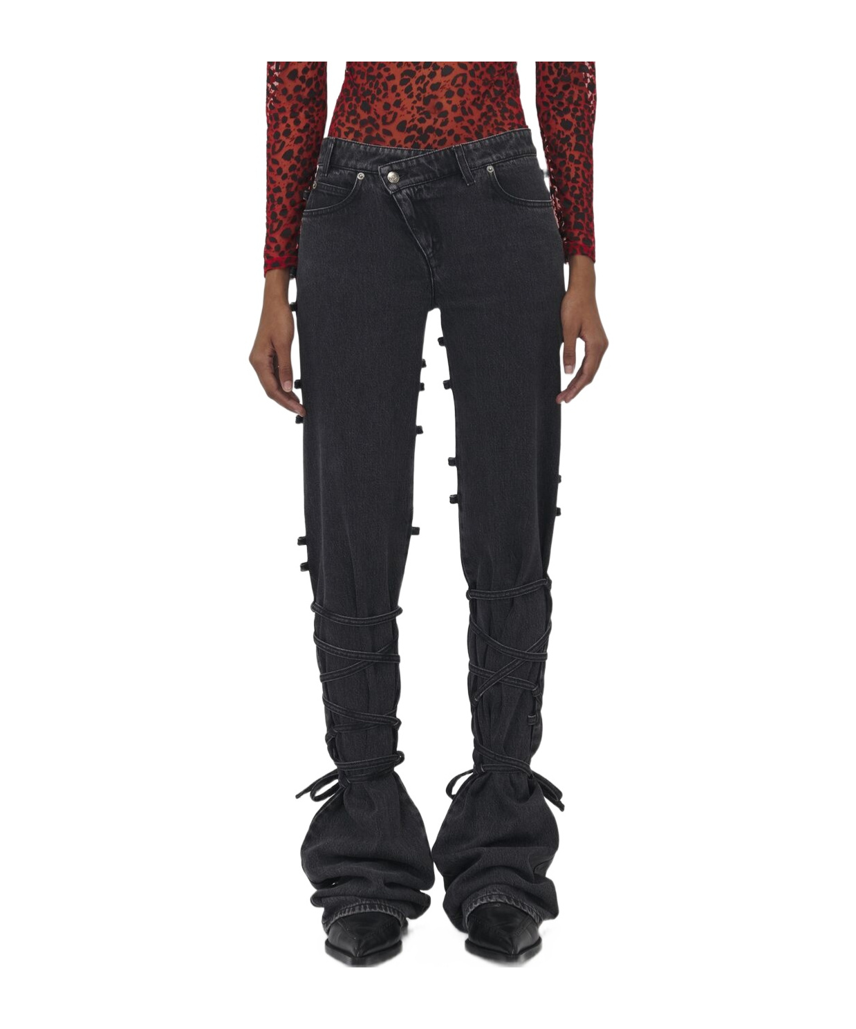 Alexander Mcqueen Baggy Low-rise Tied Jeans In Black