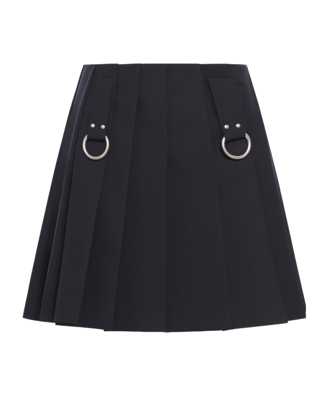 Shop Prada Pleated Gabardine Miniskirt With Metal Rings In Blue
