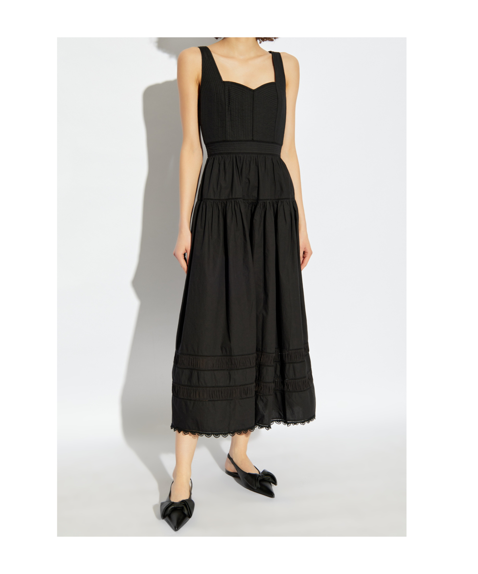 Ulla Johnson Isadora Tiered Lace-trimmed Cotton-poplin Midi Dress In Black