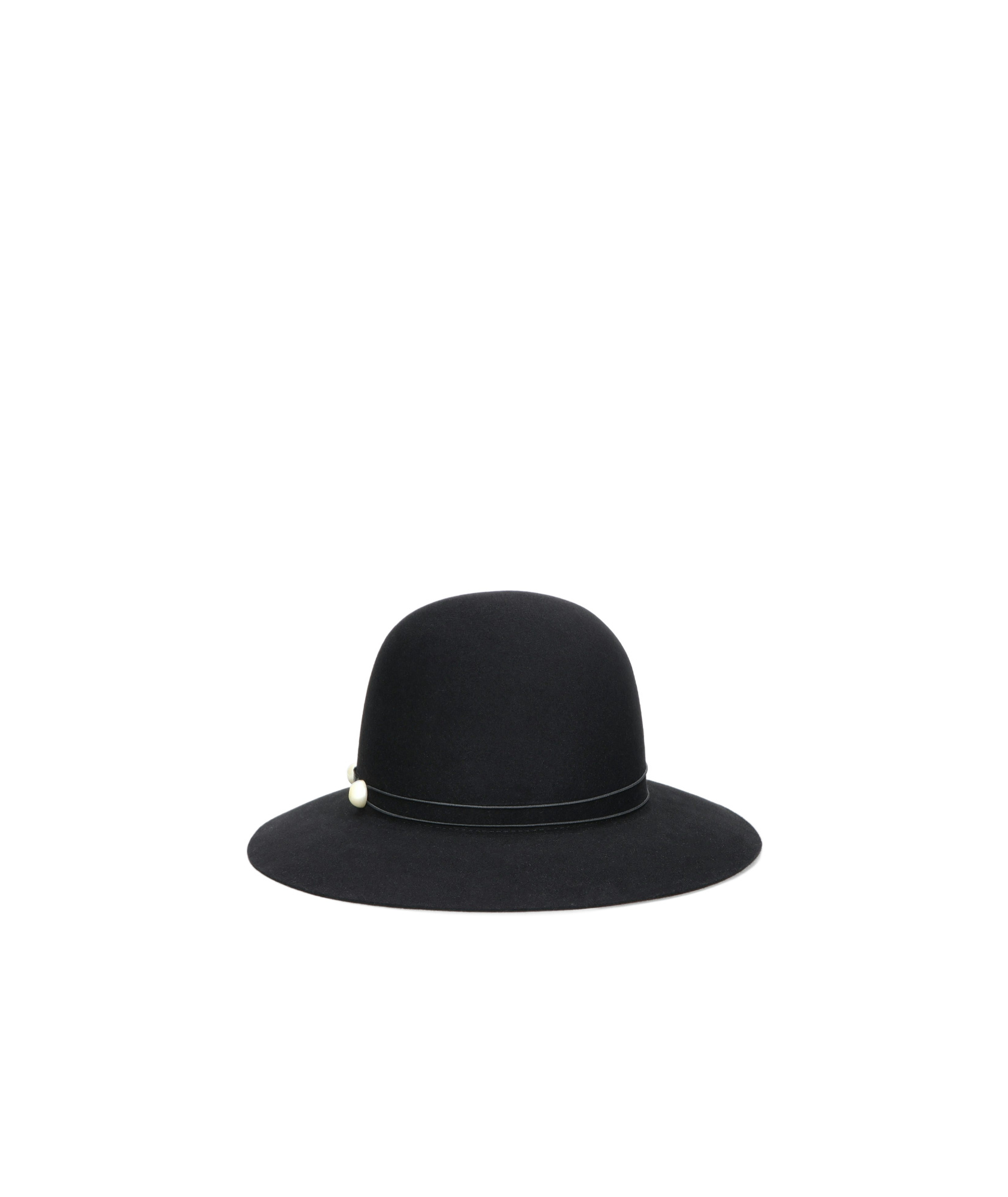 Borsalino Emi Alessandria Brushed Felt With Pearls Elastic Hatband Rollable In Black