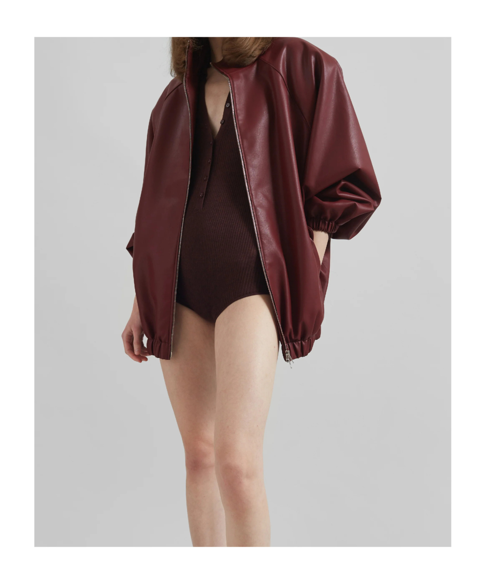 The Frankie Shop Oversized Faux Leather Bomber Jacket With Puff Sleeves