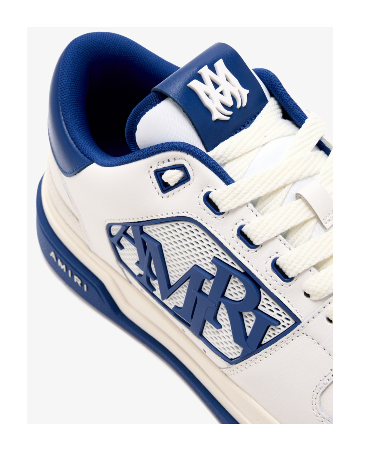 Amiri White And Blue Low Top Sneakers With Contrasting Logo Lettering In Cotton Man In White Blue