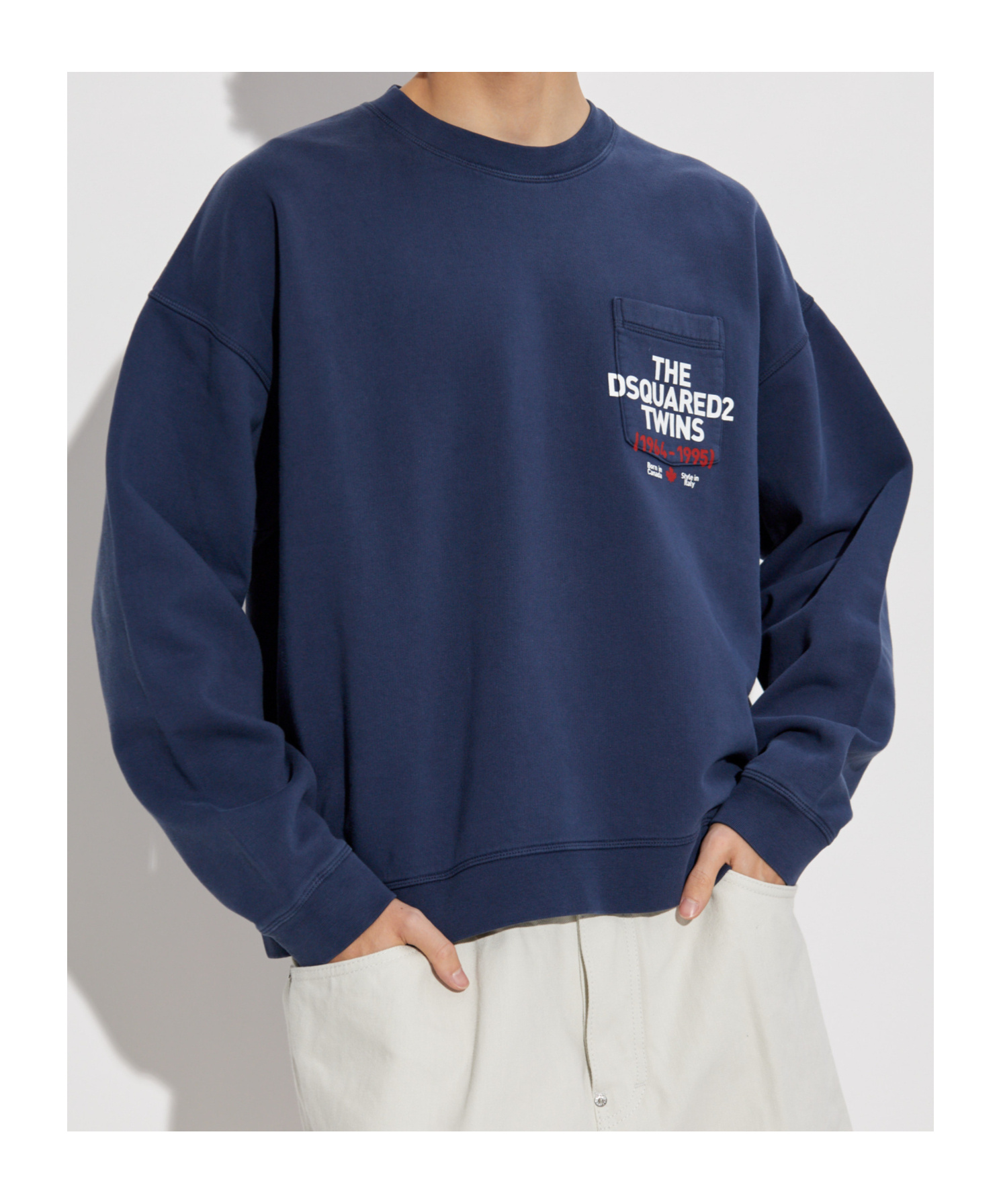 Dsquared2 Men's Round Neck Sweater With Front Pocket In Blue