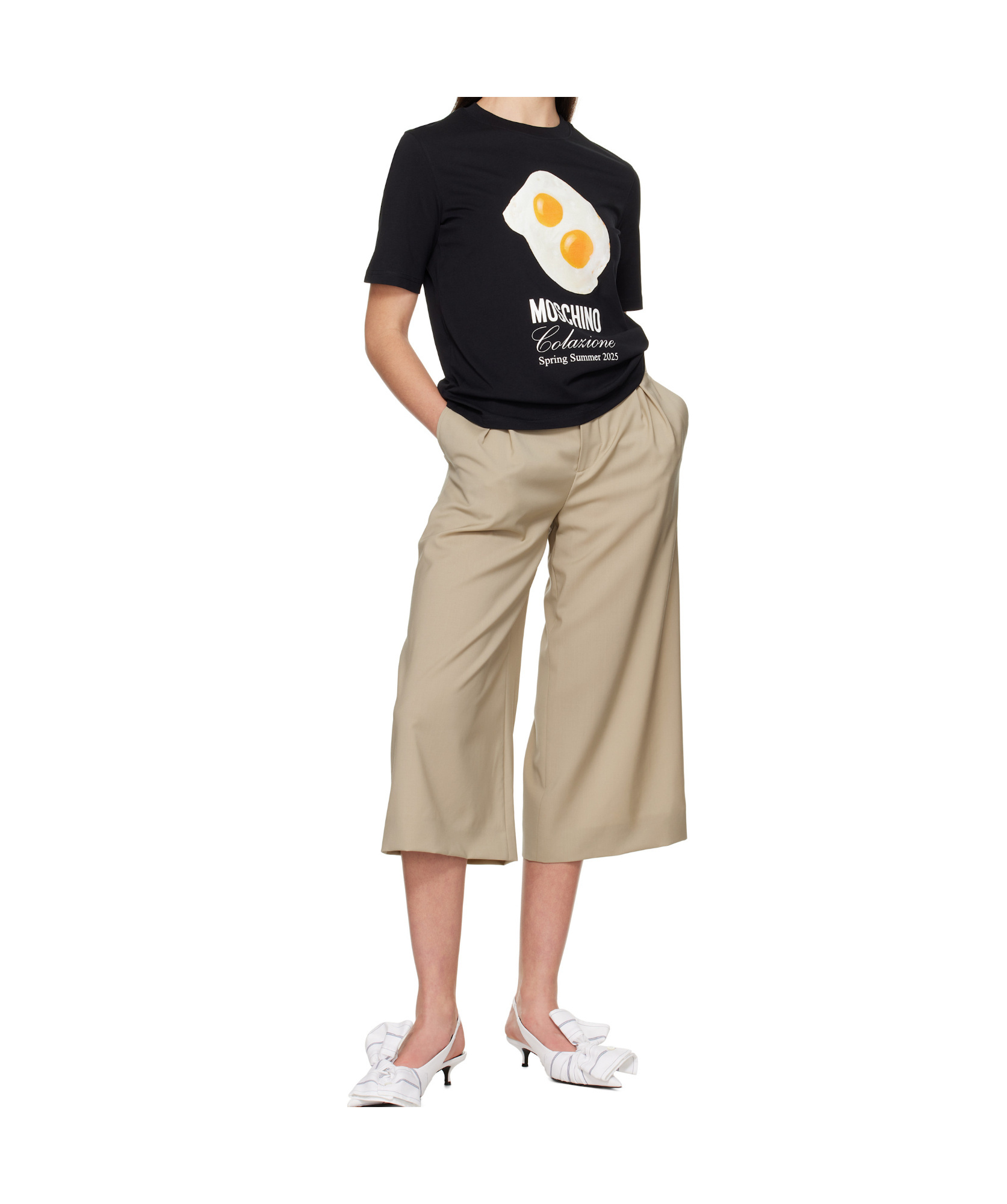 Moschino Black Cotton T-shirt With Fried Egg Print In Black