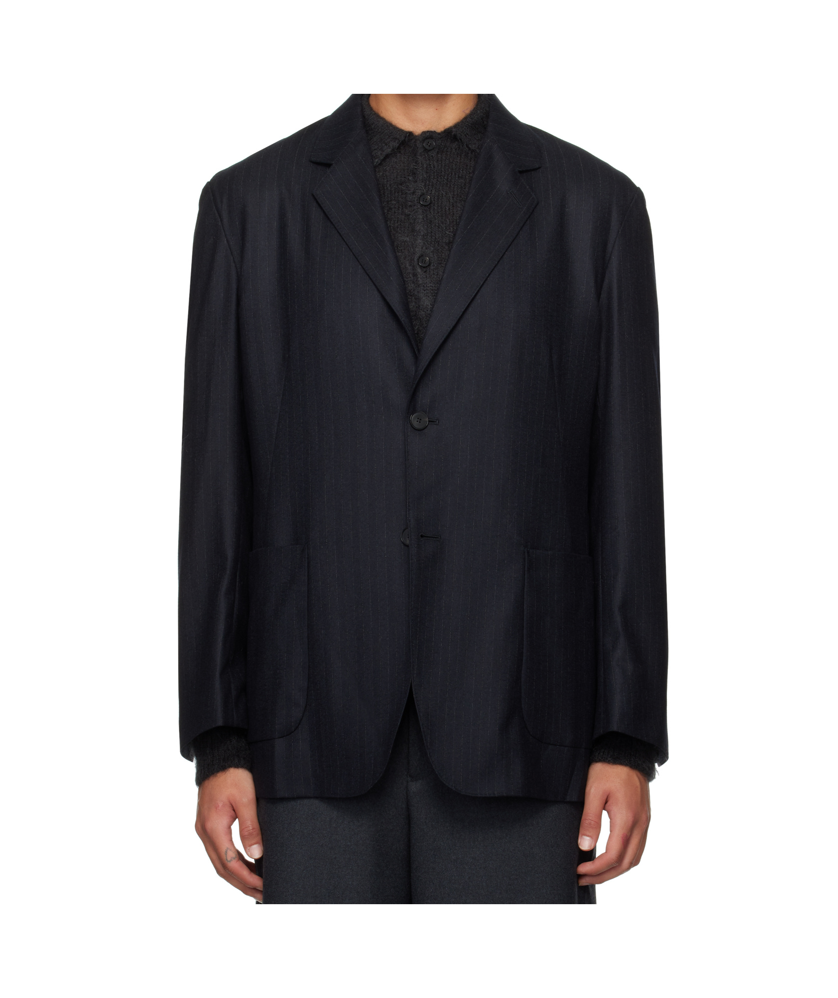 Auralee Striped Suit Coat In Black