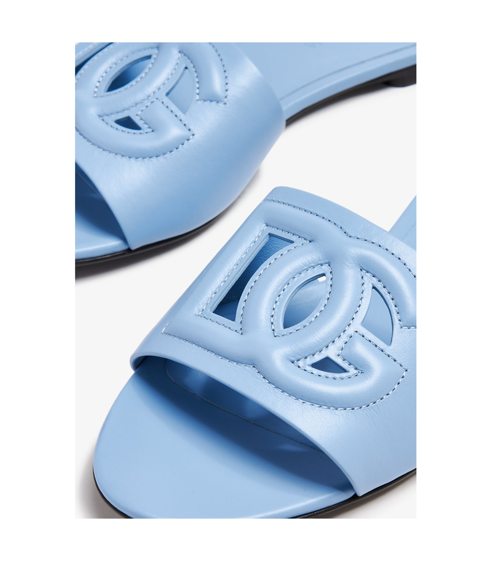 Dolce & Gabbana Women's Leather Slides With Cut-out Logo In Blue