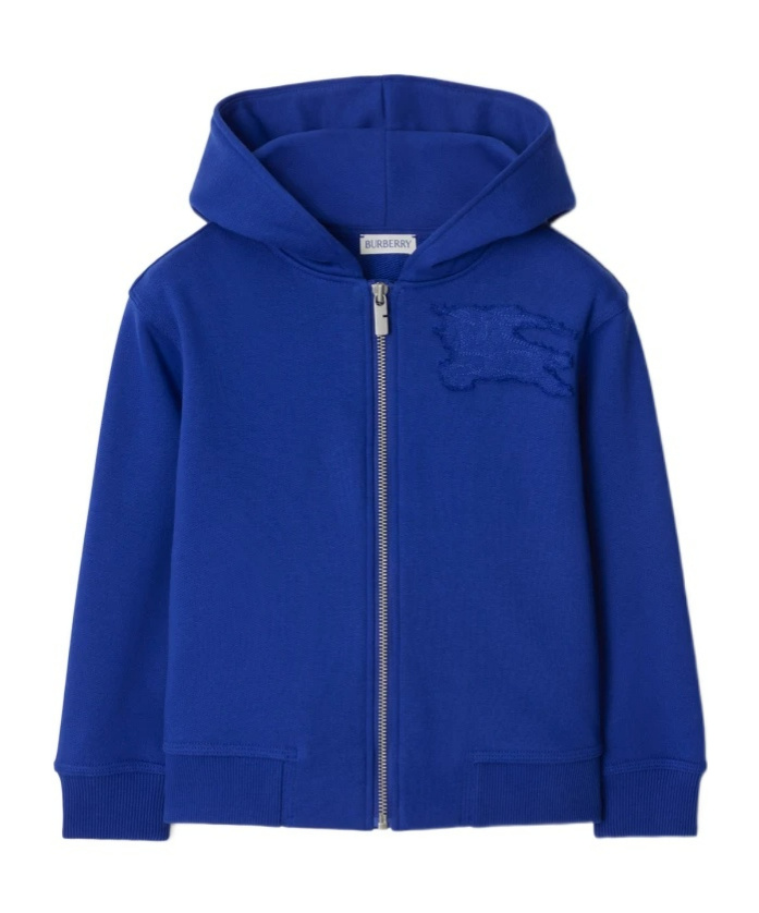 Burberry Ekd Zip-up Cotton Hoodie In Blue