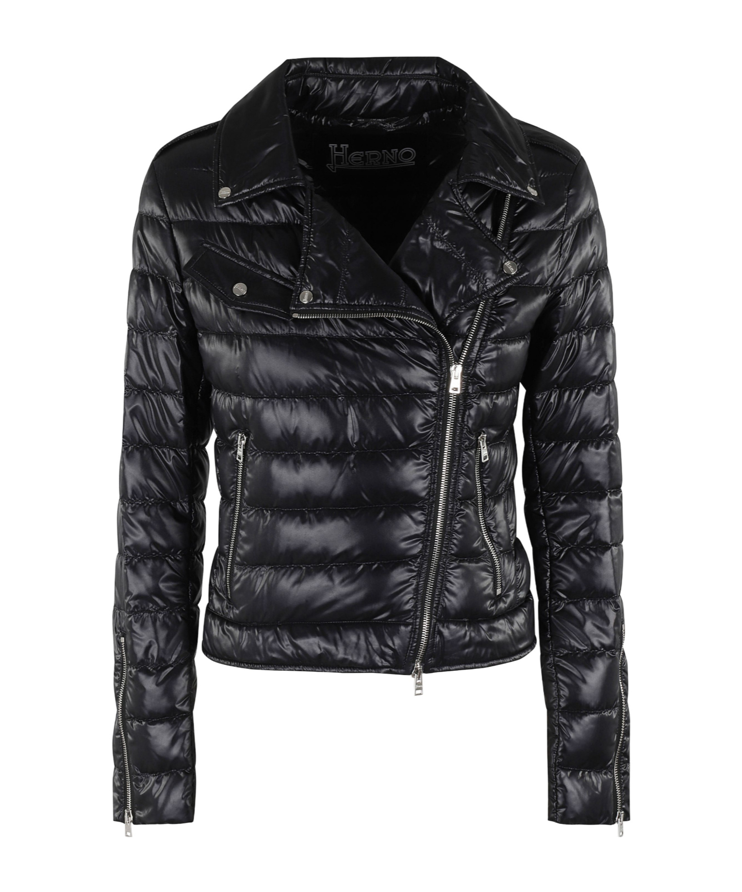 Herno Lightweight Biker Jacket With Diagonal Zip Closure In Black