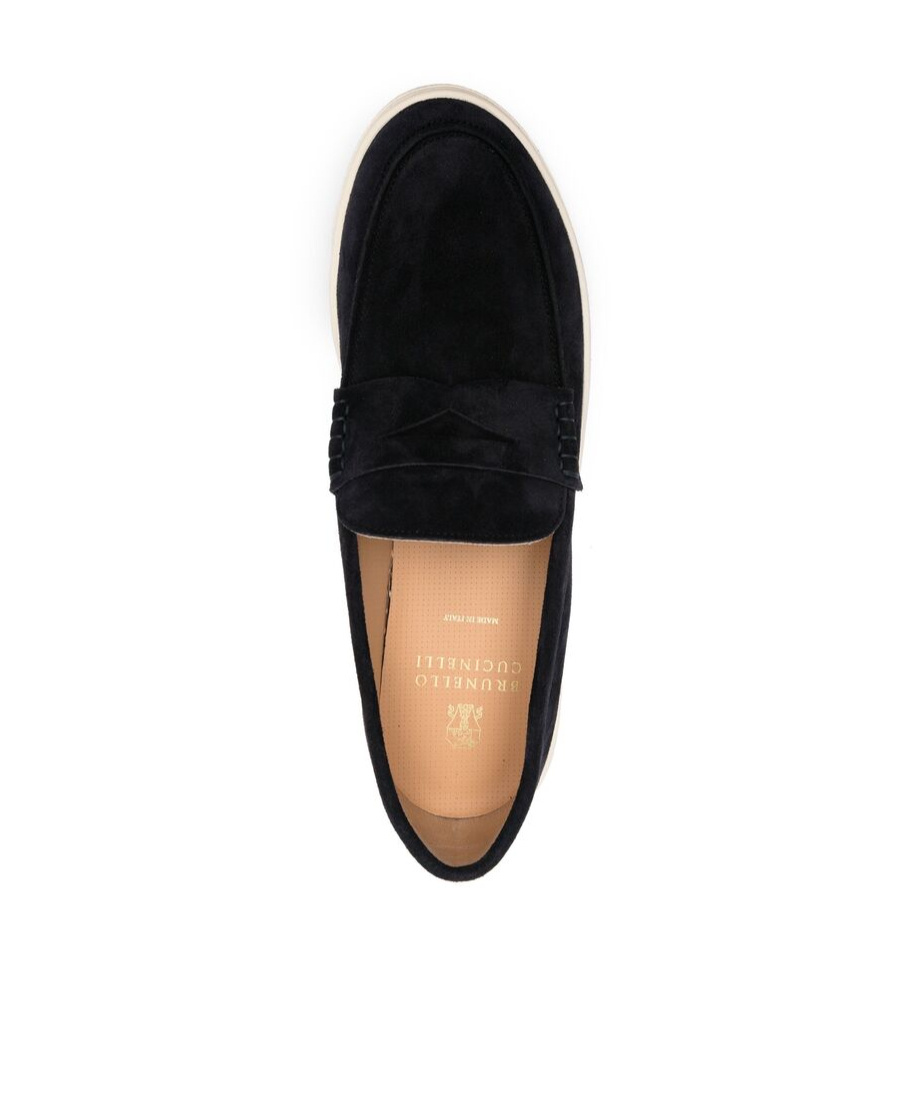 Brunello Cucinelli Suede Moccasin-style Sneakers With Diamond Cut Mask In Black