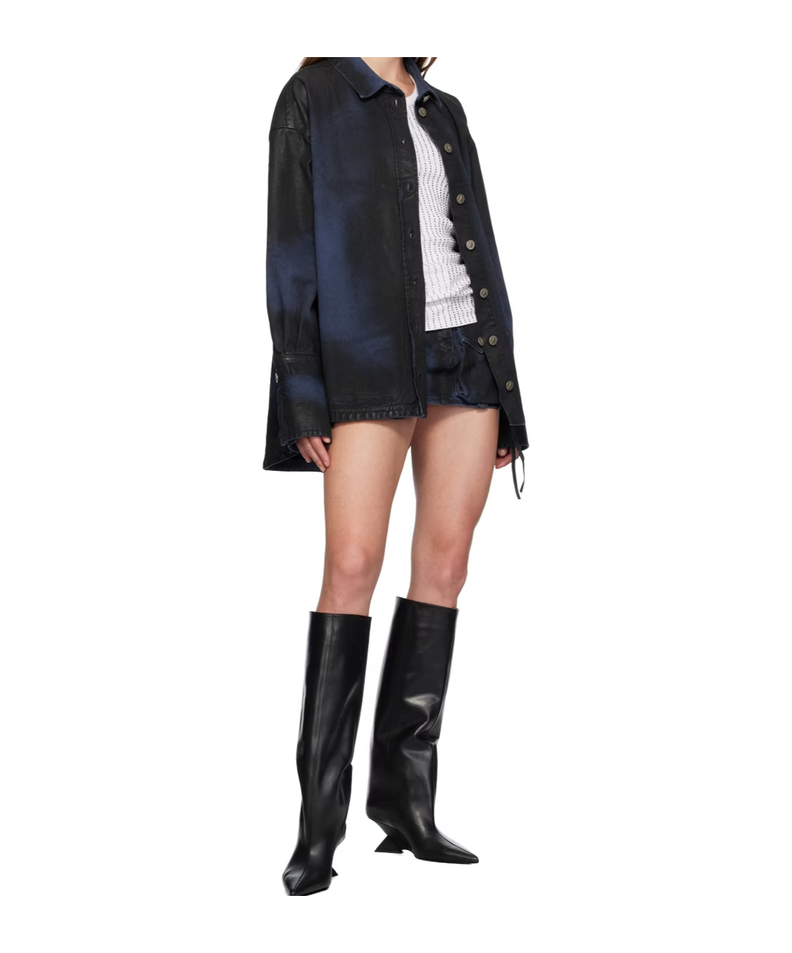 Attico Ssense Exclusive Navy & Black Fay Denim Miniskirt In Black