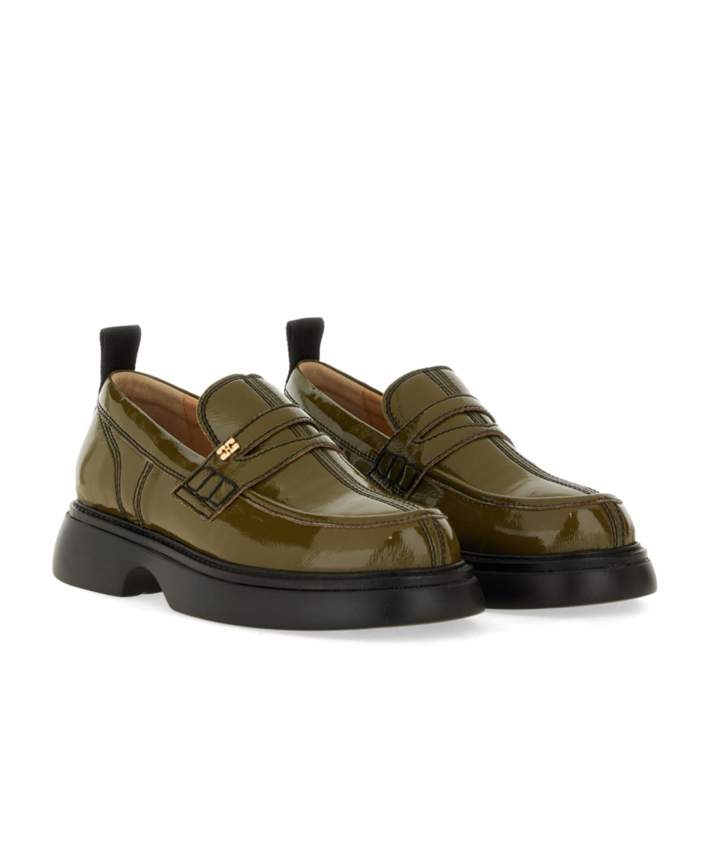 Ganni Logo Loafer Chunky Sole Glossy Finish In Black