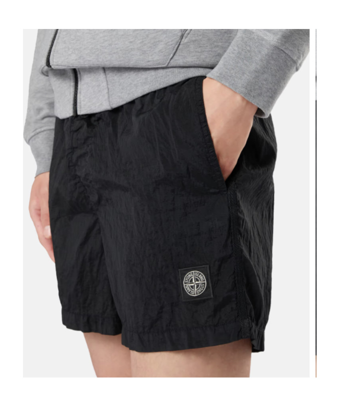 Stone Island Compass Patch Drawstring Swim Shorts In Black