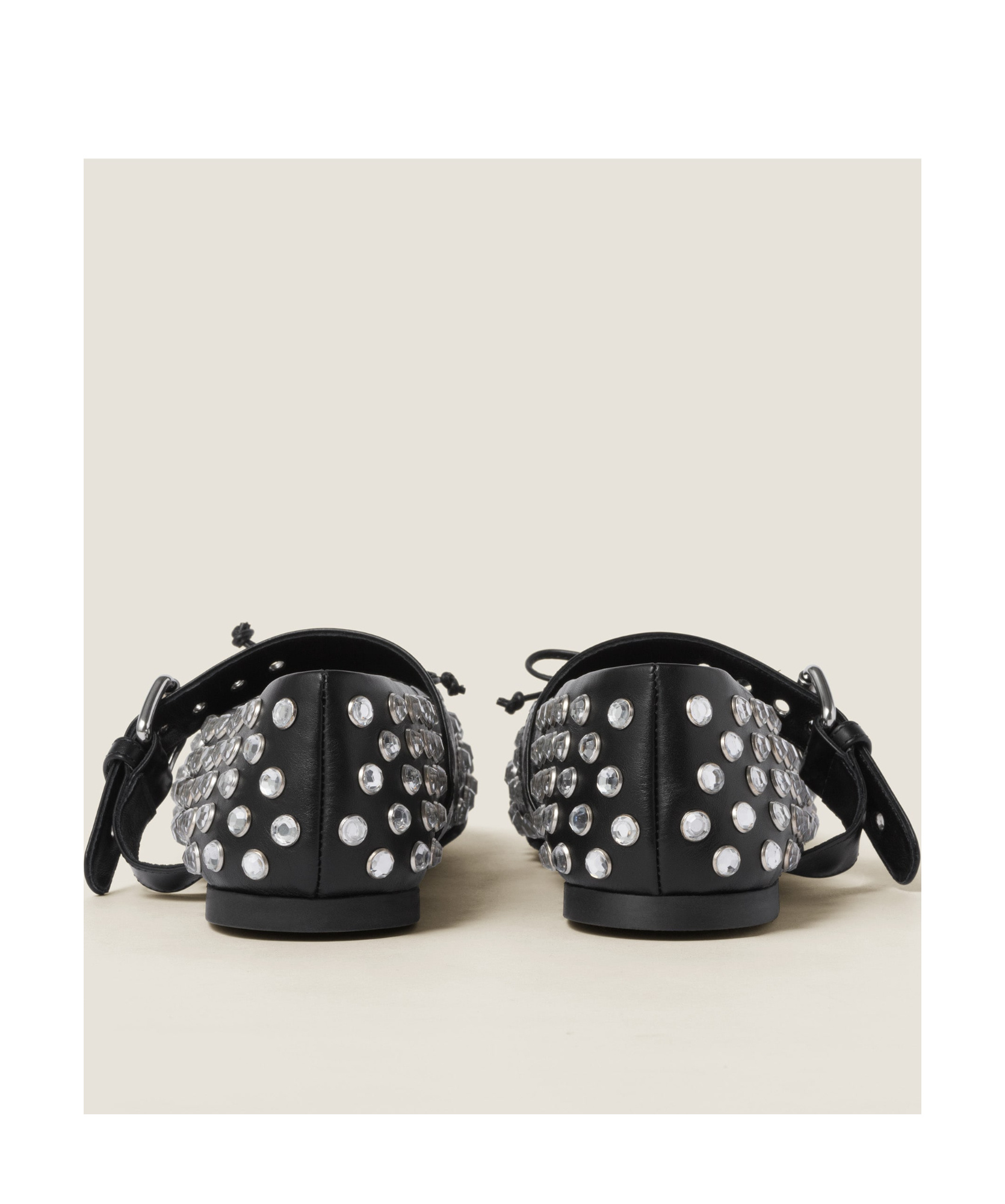 Miu Miu Studded Leather Ballerina Shoes In Black
