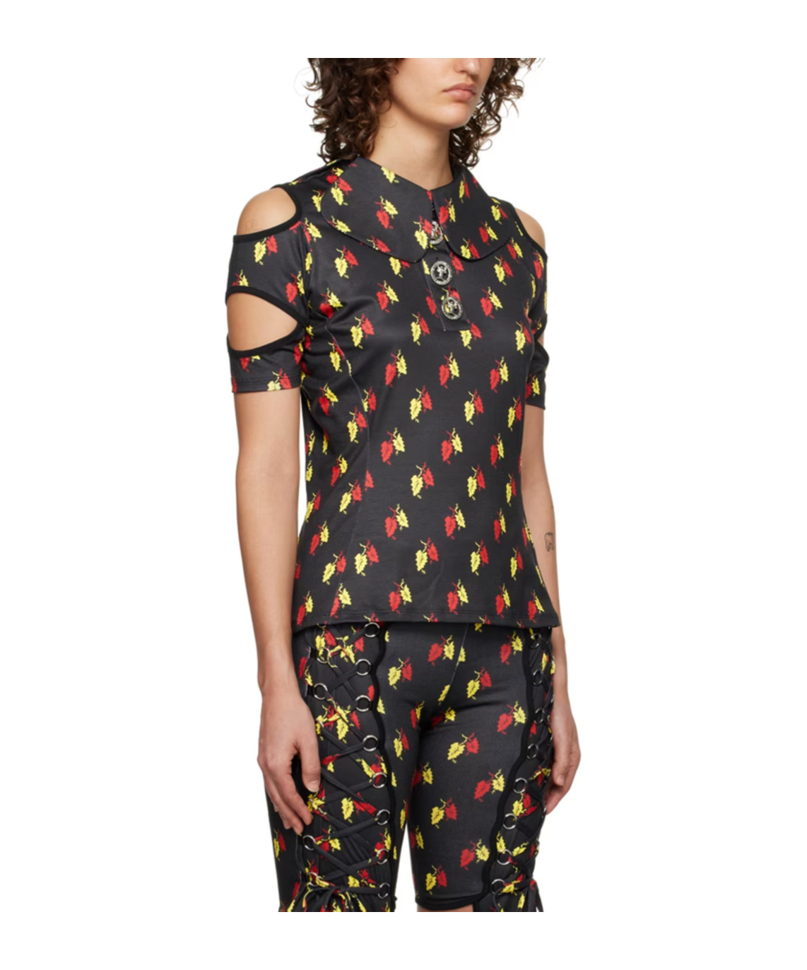 Chopova Lowena Rattler Leaf Polo Shirt In Black