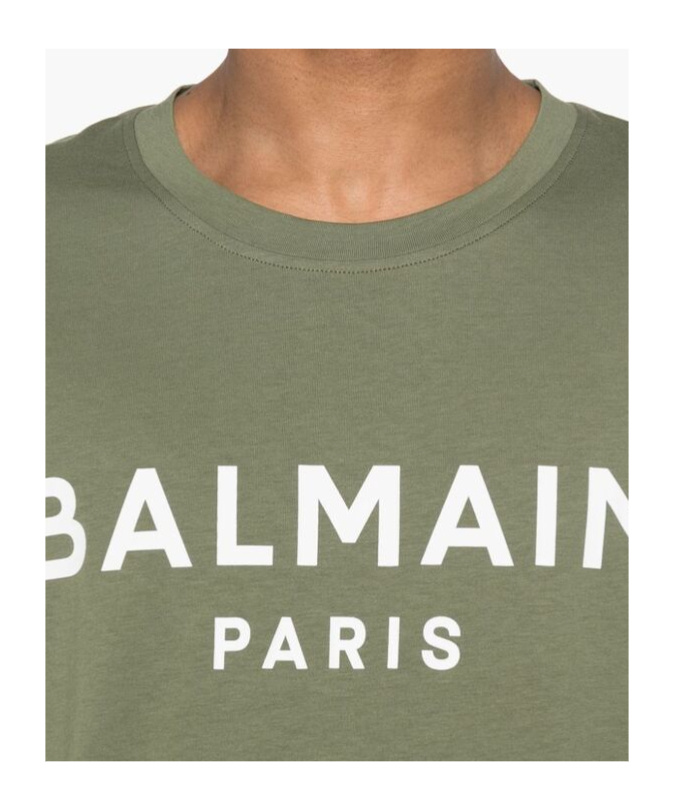 Balmain Green Crewneck T-shirt With Logo Lettering On The Front In Green
