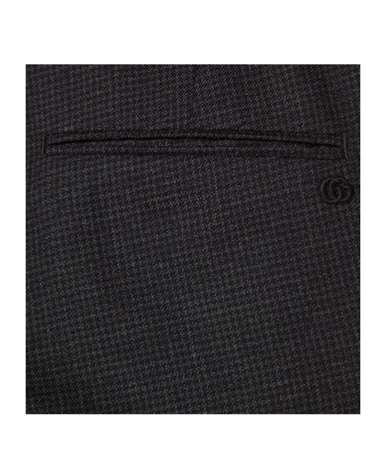 Gucci Houndstooth Wool Pant With Embroidery In Black
