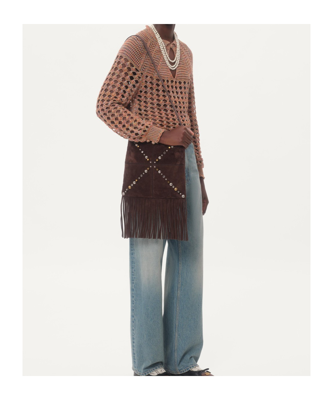 Valentino Openwork Sweater In Linen Blend In Brown