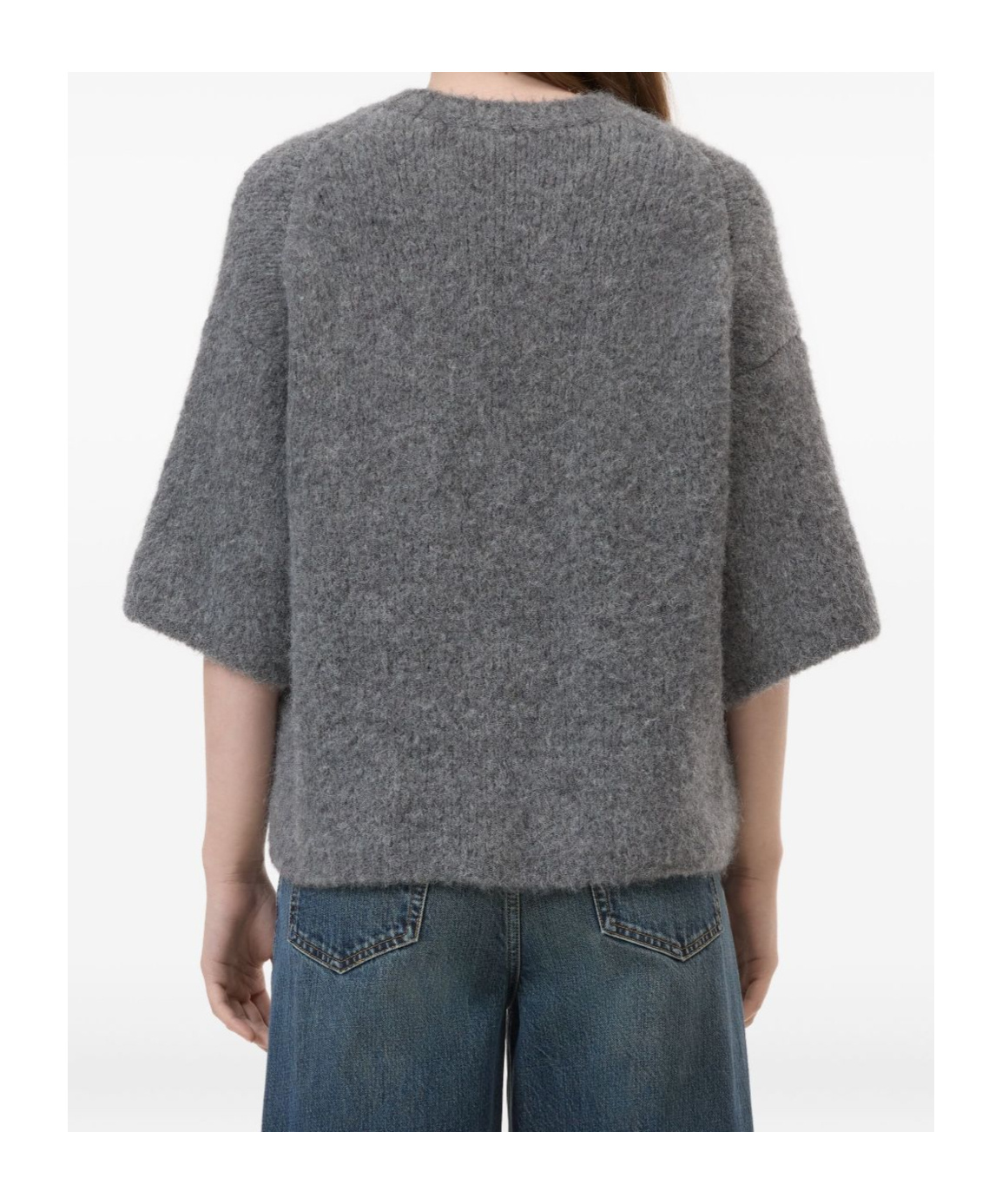 Closed Round-neck Knitted Sweater In Gray