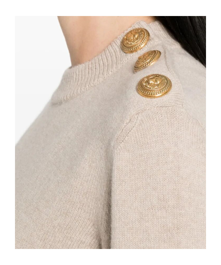 Balmain Eco-cashmere Button Sweater Sweaters And Cardigans Beige In White