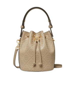 TORY BURCH MINI T MONOGRAM LEATHER BUCKET BAG