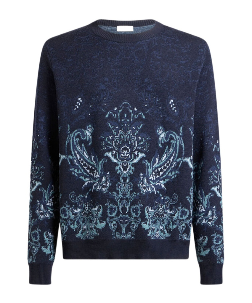 Etro Floral Jacquard Wool Sweater In Blue