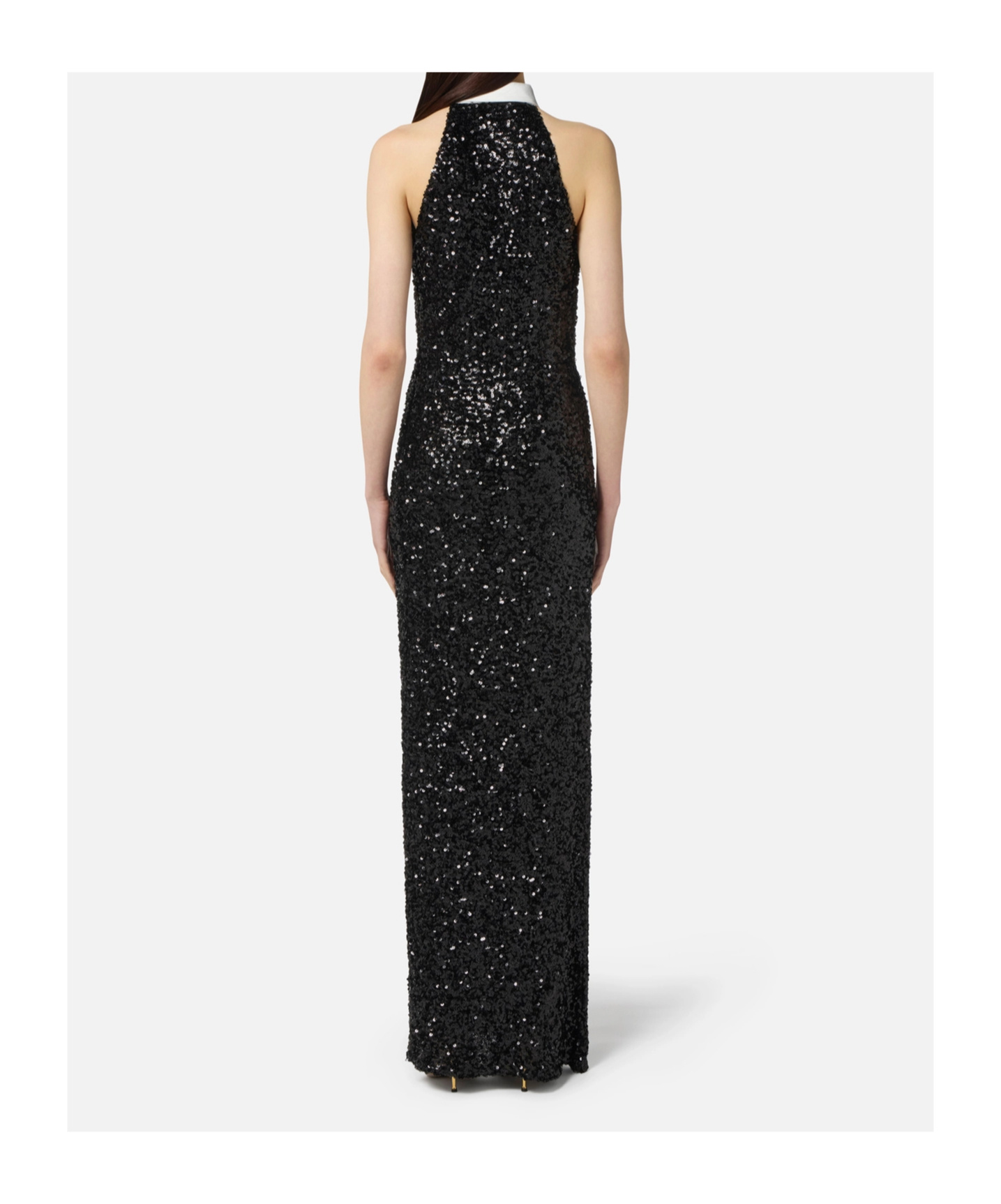 Elisabetta Franchi Red Carpet Sequin Dress With Tie In Black
