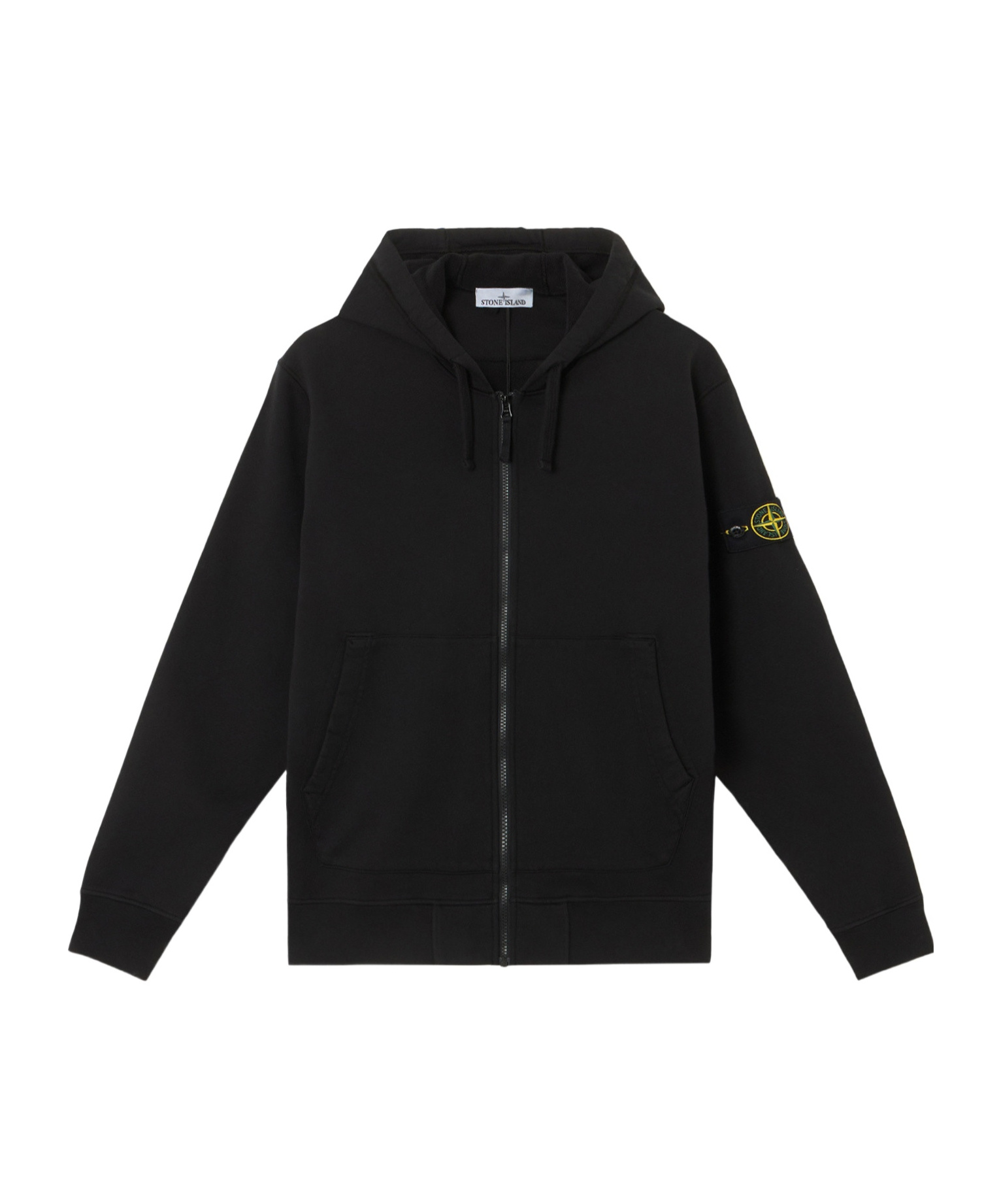 Stone Island Hooded Zip-up Sweatshirt In Organic Cotton Fleece In Black