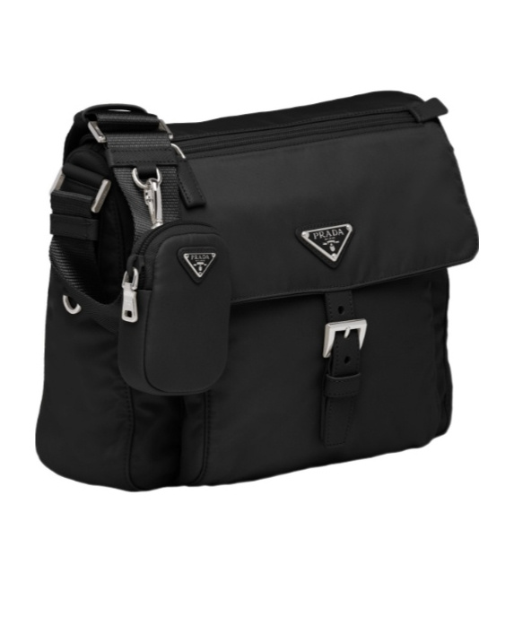 Prada Re-nylon Triangle Logo-plaque Shoulder Bag In Black