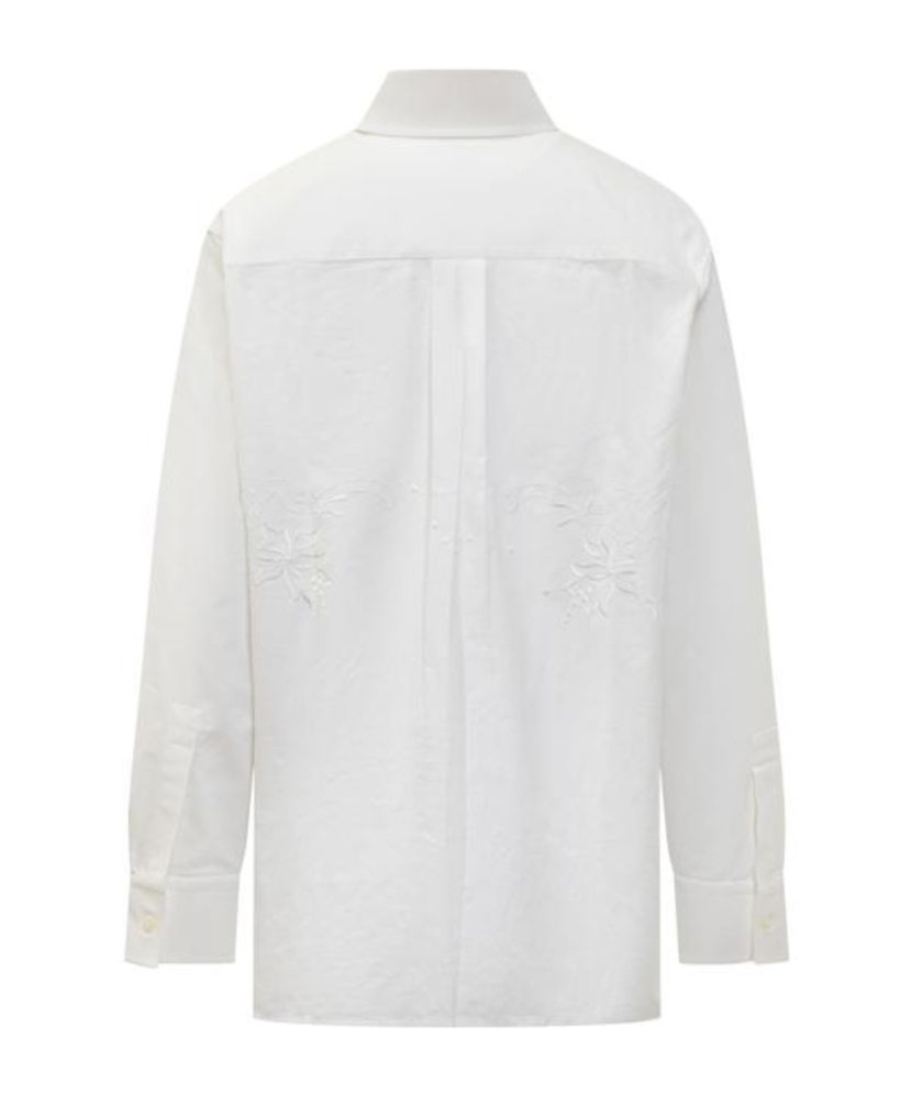 Marine Serre Crochet-panel Embroidered Long-sleeved Shirt In White