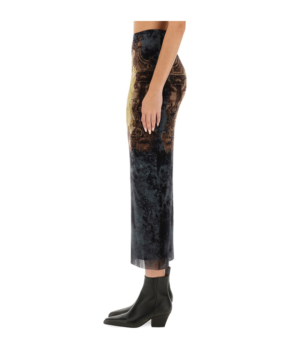 Jean Paul Gaultier Graphic Print Fitted Tulle Skirt In Black